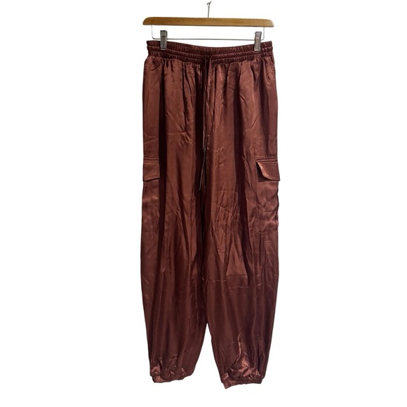 Nation Los Angels Pants - Nation Los Angels Women Medium Rust Copper Satin Cargo Jogger
